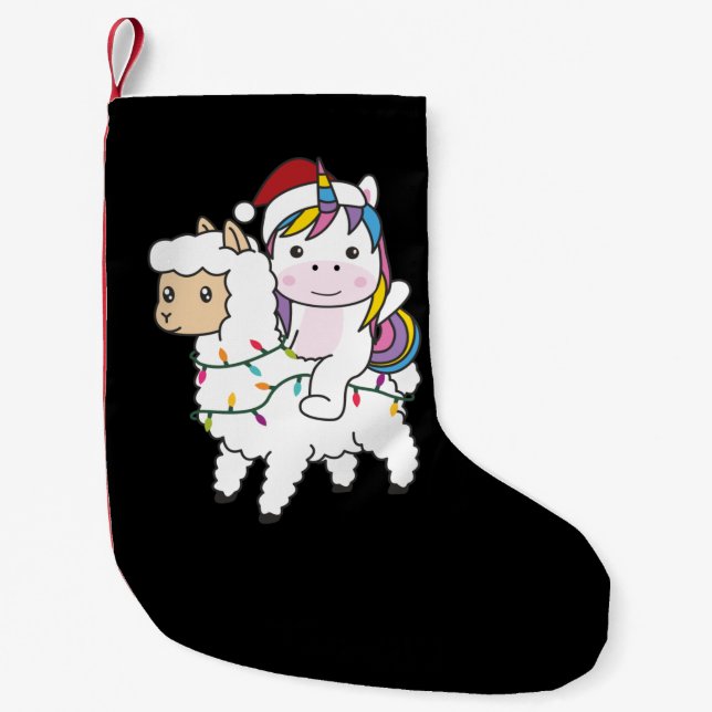 Unicorn Llama Christmas Snow Winter Animals Adult  Small Christmas Stocking (Front)