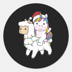 Unicorn Llama Christmas Snow Winter Animals Classic Round Sticker