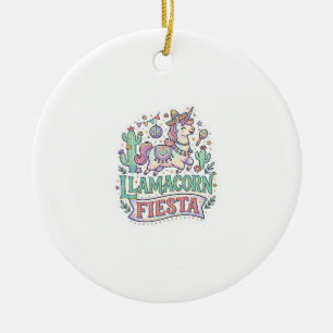 Unicorn Llamacorn Fiesta Premium Vector POD Artwor Ceramic Tree Decoration