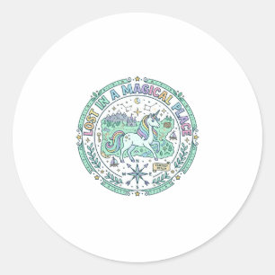 Unicorn Lost in a Magical Place Funny Print on Dem Classic Round Sticker