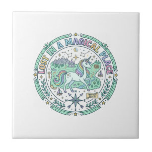 Unicorn Lost in a Magical Place Funny Print on Dem Tile