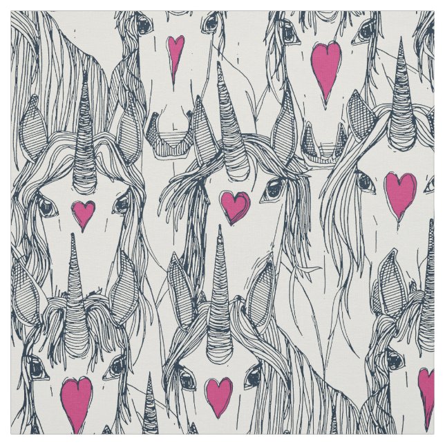 unicorn love indigo pink pearl fabric (Swatch)