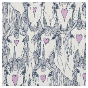 unicorn love navy orchid white fabric