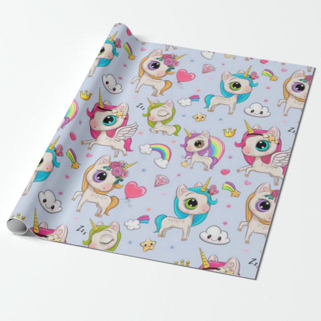 Unicorn Love Pattern Wrapping Paper (Unrolled)