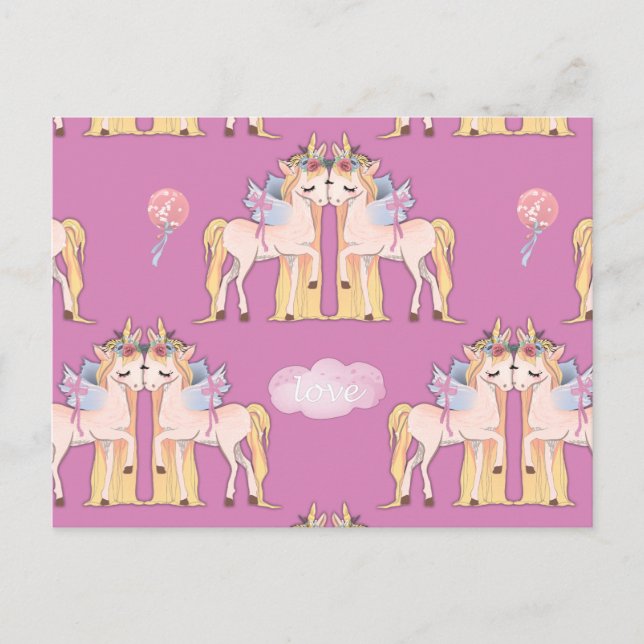 Unicorn Love Pink Postcard (Front)