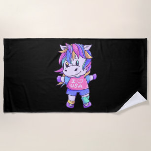 Unicorn Love USA Horse Unicorn Animal Beach Towel