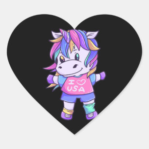 Unicorn Love USA Horse Unicorn Animal Heart Sticker