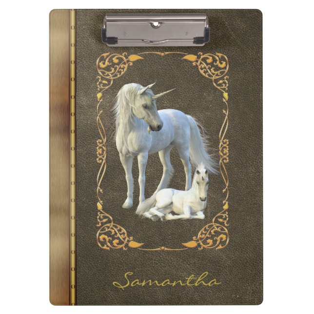 Unicorn Lover Foal Bronze Metal Leather Book Clipboard (Front)