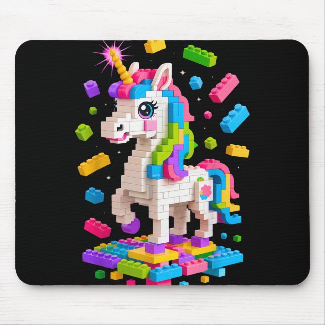 Unicorn Lover Master Builder Building Bricks Block Mouse Mat (Front)