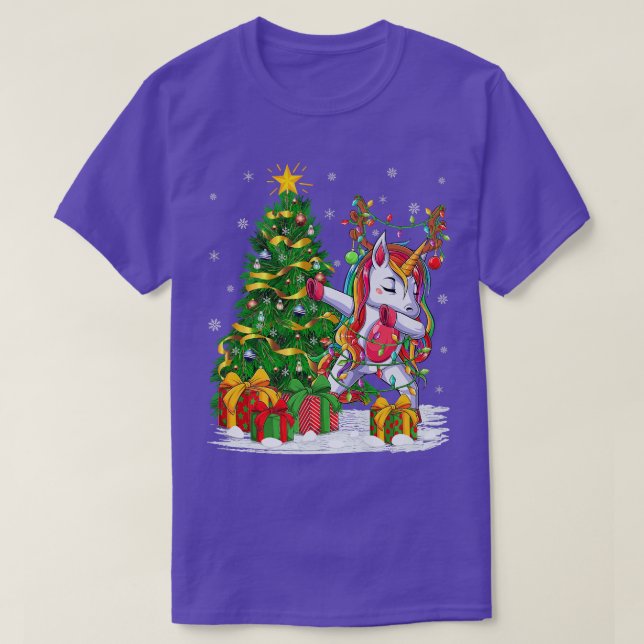 Unicorn Lover Matching Xmas Lighting Unicorn Chris T-Shirt (Design Front)