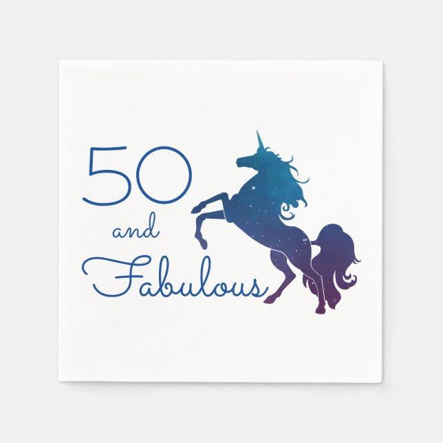 Unicorn Lover's 50 and Fabulous Birthday Napkin (Front)