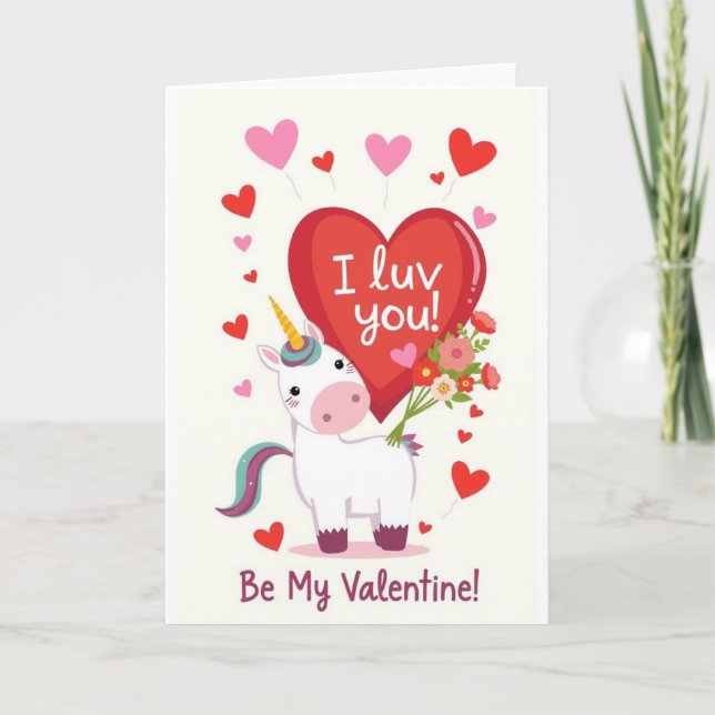 Unicorn Luv! Valentines Day Card (Front)