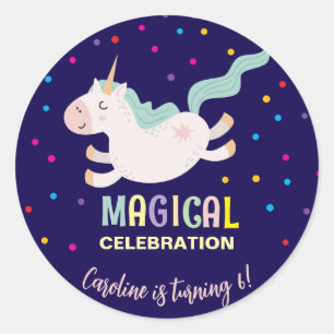 Unicorn magic celebration birthday kids  classic round sticker
