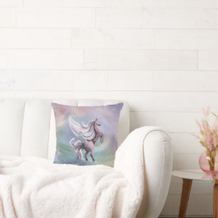 Unicorn Magic   Colourful Pastel Fantasy Watercolo Cushion