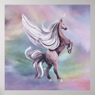 Unicorn Magic   Colourful Pastel Fantasy Watercolo Poster