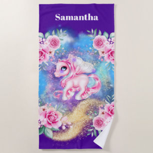Unicorn magic glitter girls name fantasy beach towel