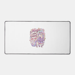 Unicorn Magic Looks Good on Me Graphic Design Whit Desk Mat