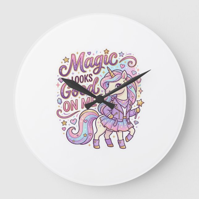 Unicorn Magic Looks Good on Me Graphic Design Whit Large Clock (Front)