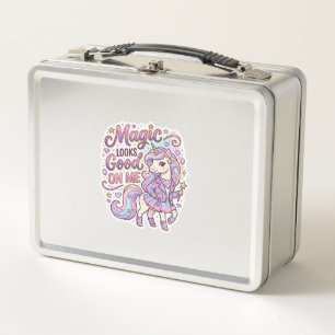 Unicorn Magic Looks Good on Me Graphic Design Whit Metal Lunch Box