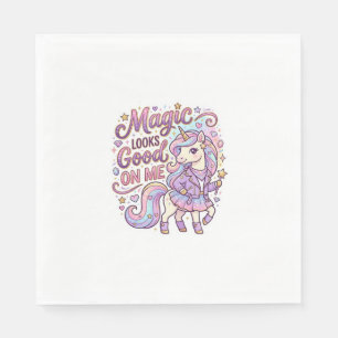 Unicorn Magic Looks Good on Me Graphic Design Whit Napkin