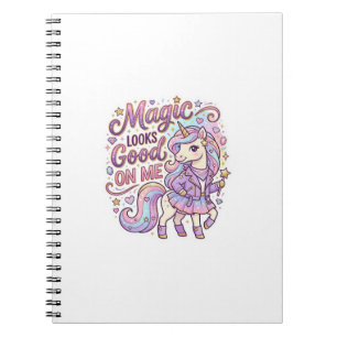 Unicorn Magic Looks Good on Me Graphic Design Whit Notebook