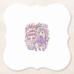 Unicorn Magic Looks Good on Me Graphic Design Whit Paper Coaster