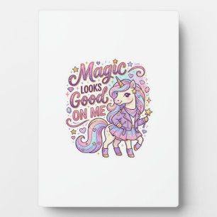 Unicorn Magic Looks Good on Me Graphic Design Whit Plaque
