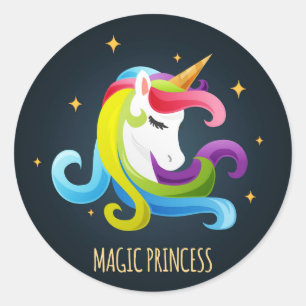Unicorn Magic Princess Colourful Classic Round Sticker