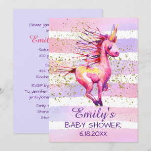Unicorn Magic Watercolor Girl Baby Shower Invitation