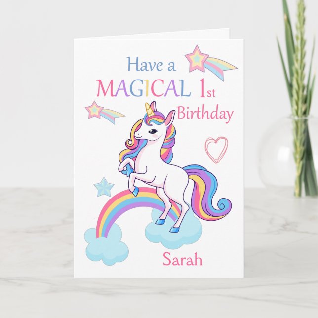 Unicorn Magical 1st Birthday Pink Card (Front)