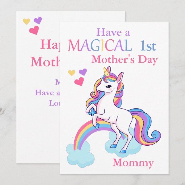 Unicorn Magical 1st Mother's Day Kids Flat Card (Front/Back)
