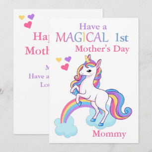 Unicorn Magical 1st Mother's Day Kids Flat Card