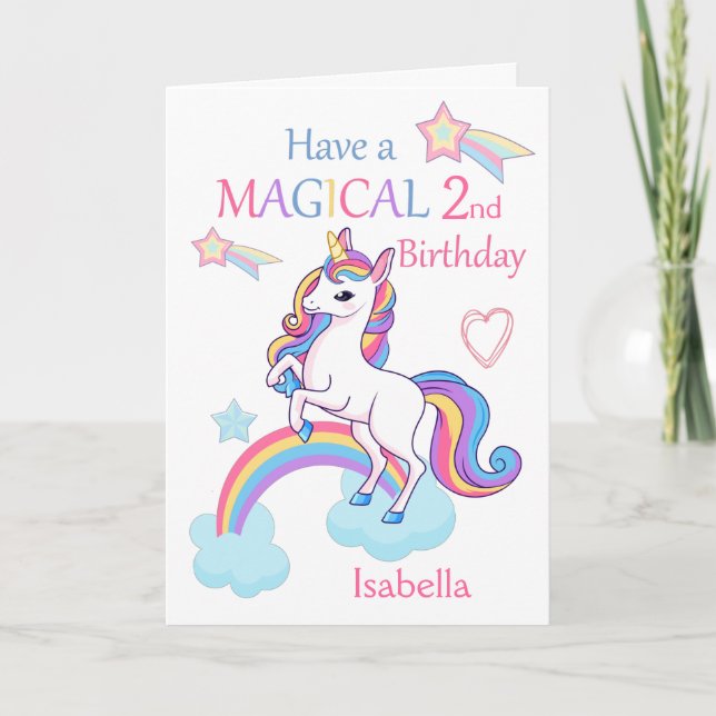 Unicorn Magical 2nd Birthday Pink Card (Front)