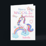 Unicorn Magical 2nd Birthday Pink Card<br><div class="desc">A cute and sweet magical unicorn birthday card design featuring a colourful unicorn standing on a cloud and Rainbow with a background of shooting stars and hearts.The card has the wording - Have a Magical Birthday in a colourful font . A sweet, cute and magical design for a little girl...</div>