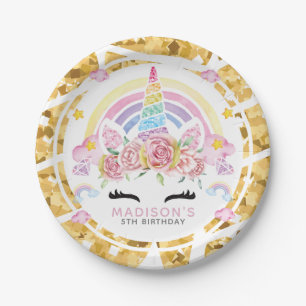 Unicorn Magical Birthday Gold Paper Plate