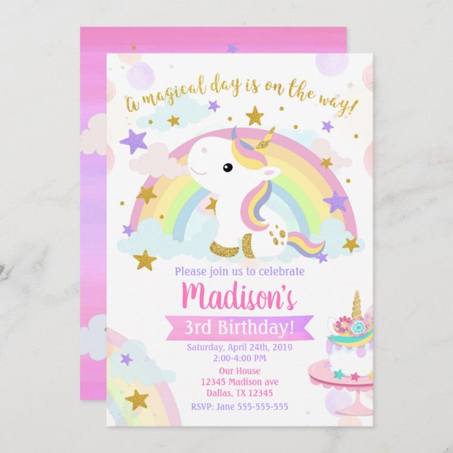 Unicorn Magical Birthday Invitation (Front/Back)