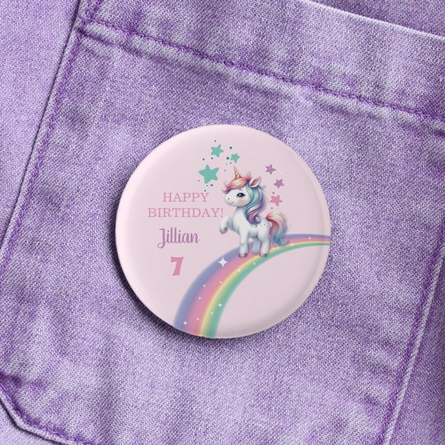 Unicorn Magical Birthday Party  3 Cm Round Badge (Girls Magical Unicorn Happy Birthday Button with Age)