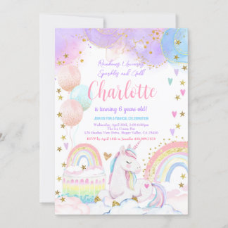 Unicorn Magical Birthday Party Girl Pastel Rainbow Invitation