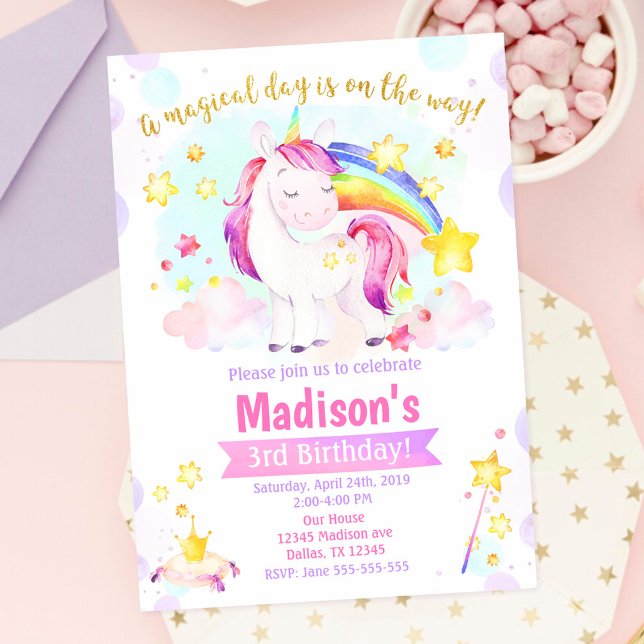 Unicorn Magical Birthday Party Invitation (Creator Uploaded)