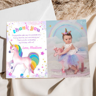 Unicorn Magical Birthday Photo Thank You Card