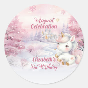 Unicorn Magical Celebration 3rd Birthday Party Classic Round Sticker