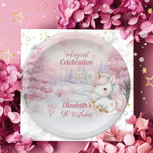 Unicorn Magical Celebration 4th Birthday Party Paper Plate