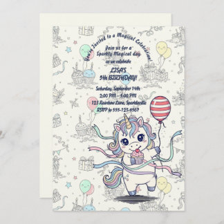 Unicorn Magical Celebration Birthday Party Invitation