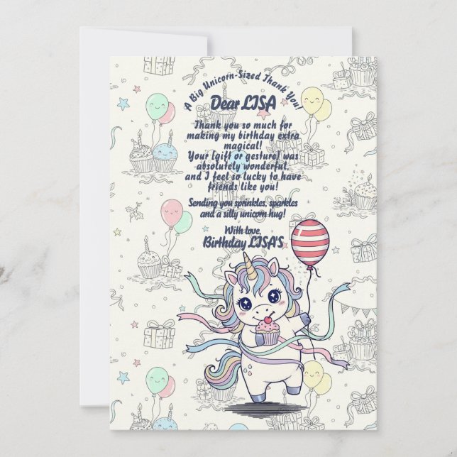 Unicorn Magical Celebration Birthday Party Thank You Card (Front)
