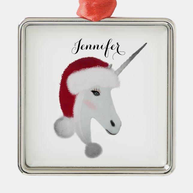 Unicorn Magical Christmas Personalised Metal Tree Decoration (Front)