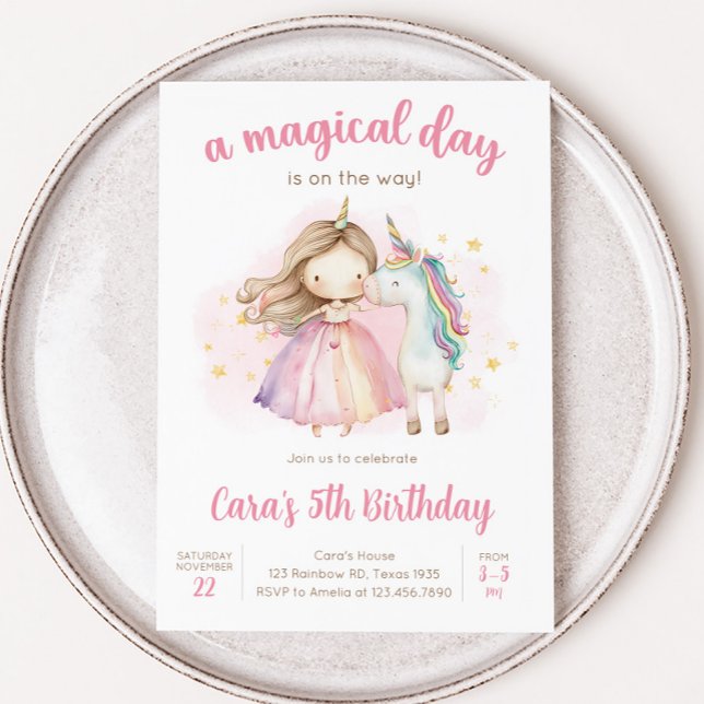 Unicorn Magical Day Birthday Party Invitation (Unicorn Birthday Party Invitation)