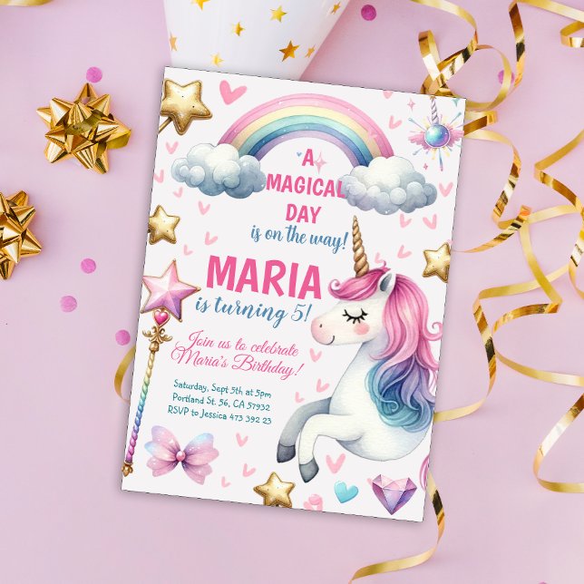 Unicorn Magical day Pastel Kids Birthday Party Invitation (Creator Uploaded)