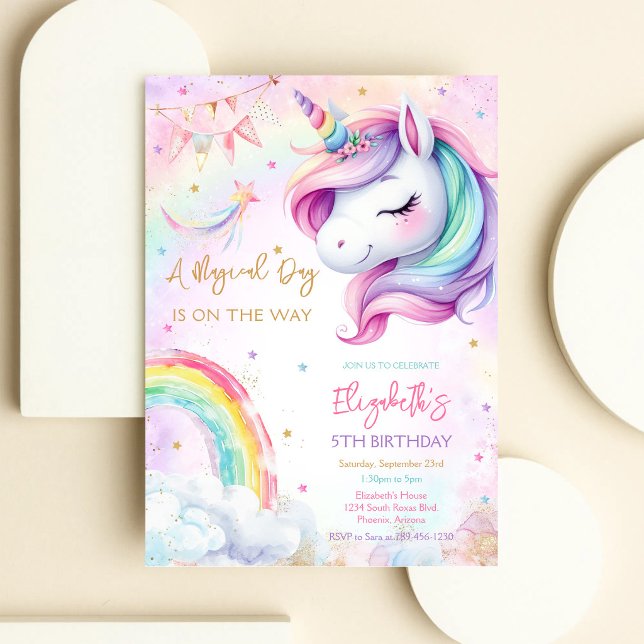 Unicorn Magical Day Rainbow Birthday Invitation (Creator Uploaded)