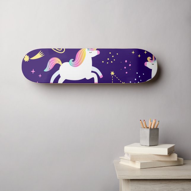 Unicorn Magical Fan Club pattern  Skateboard (Wall Art (Horz))
