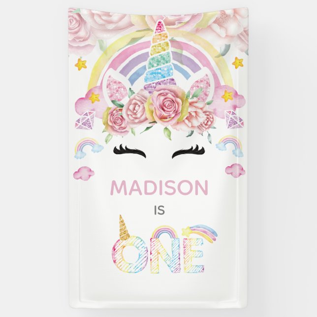 Unicorn Magical First Birthday Banner (Vertical)